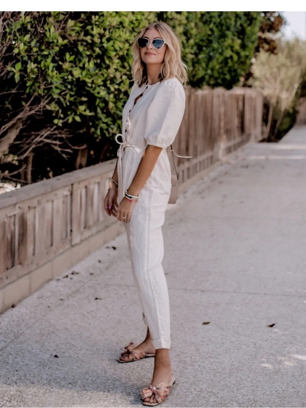 Madewell Women's Linen Blend Jumpsuit Puff-Sleeve Tassel-Tie Ivory Sz Medium NWT - Picture 5 of 8